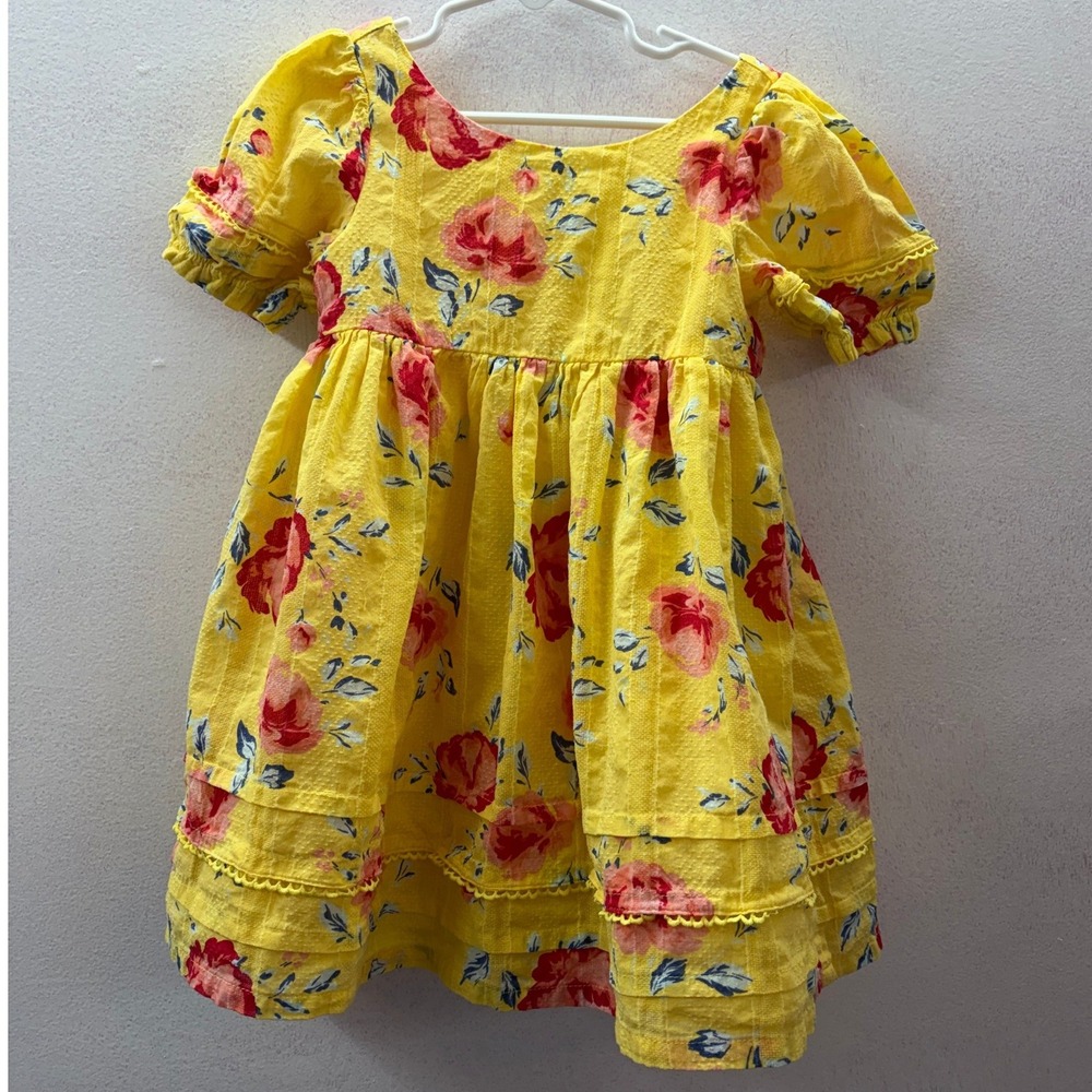 Joie Girls Yellow Floral Swiss Dot Tiered Dress Short Puff Sleeve Size 4T